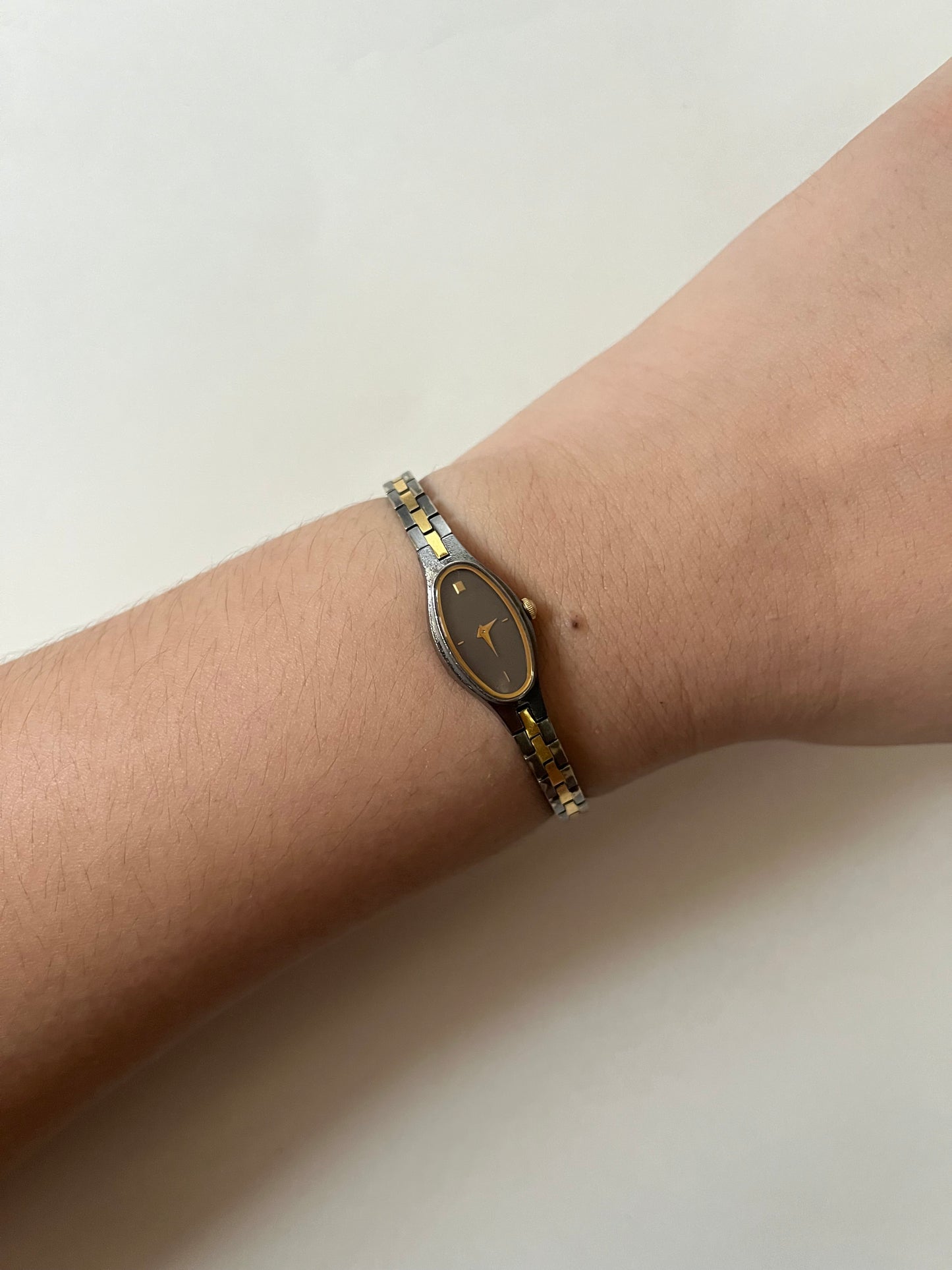 Rare Two Toned Seiko Watch with Petite Oval Gray Dial