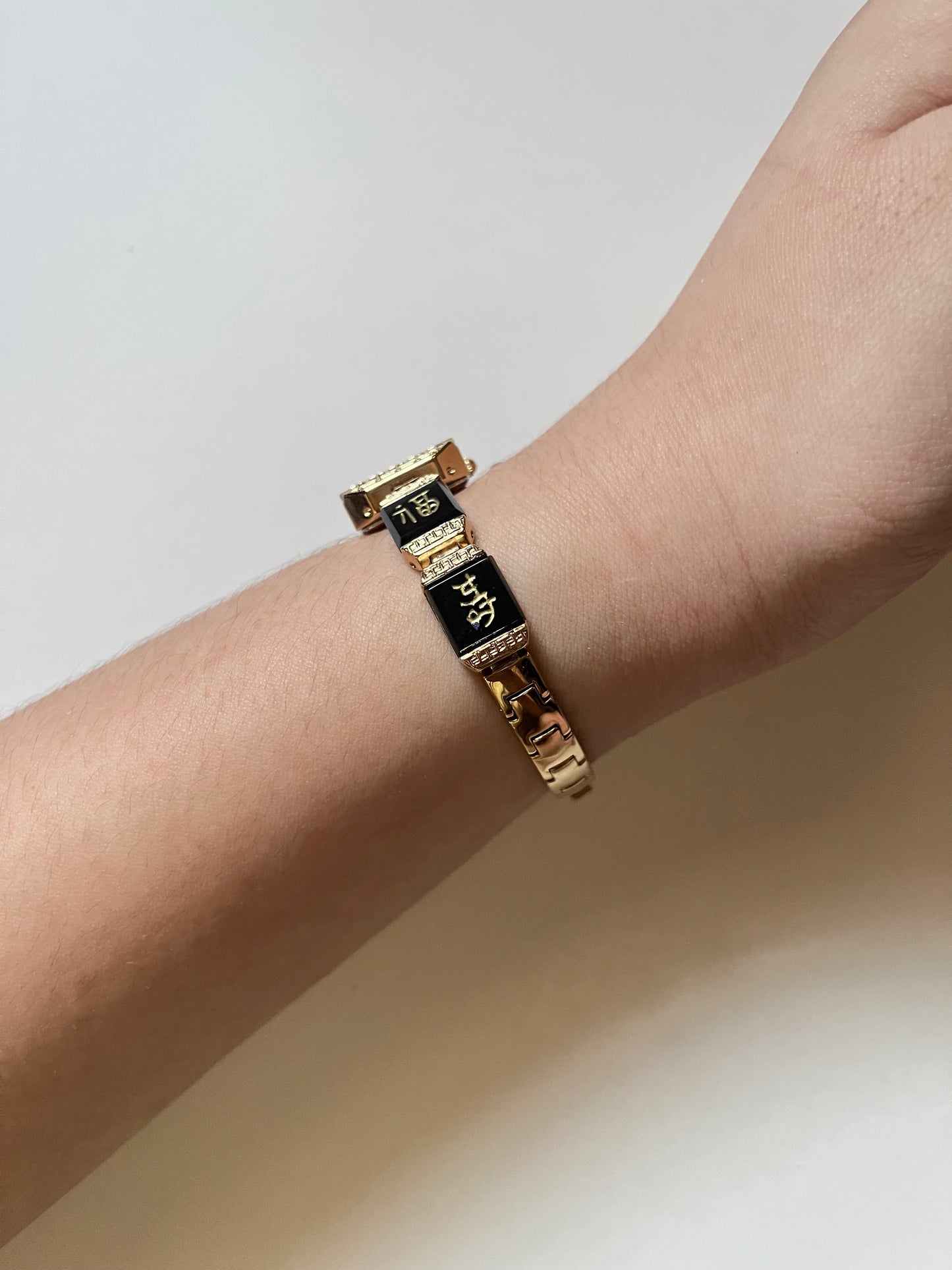 Amazing Gold Tone Jules Jurgensen Watch with Black Jade Stones Inlaid Band