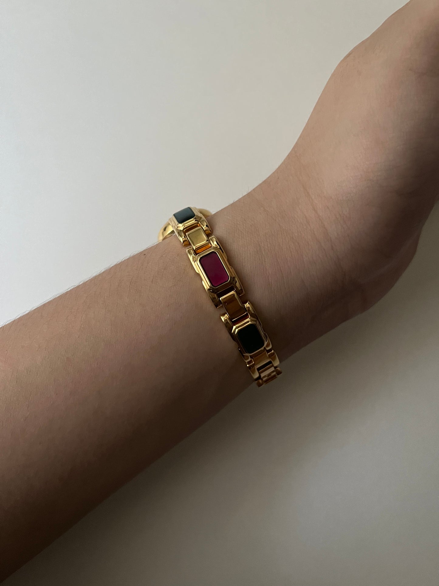 Adorable Gold Tone Watch with Multi-Colored Links