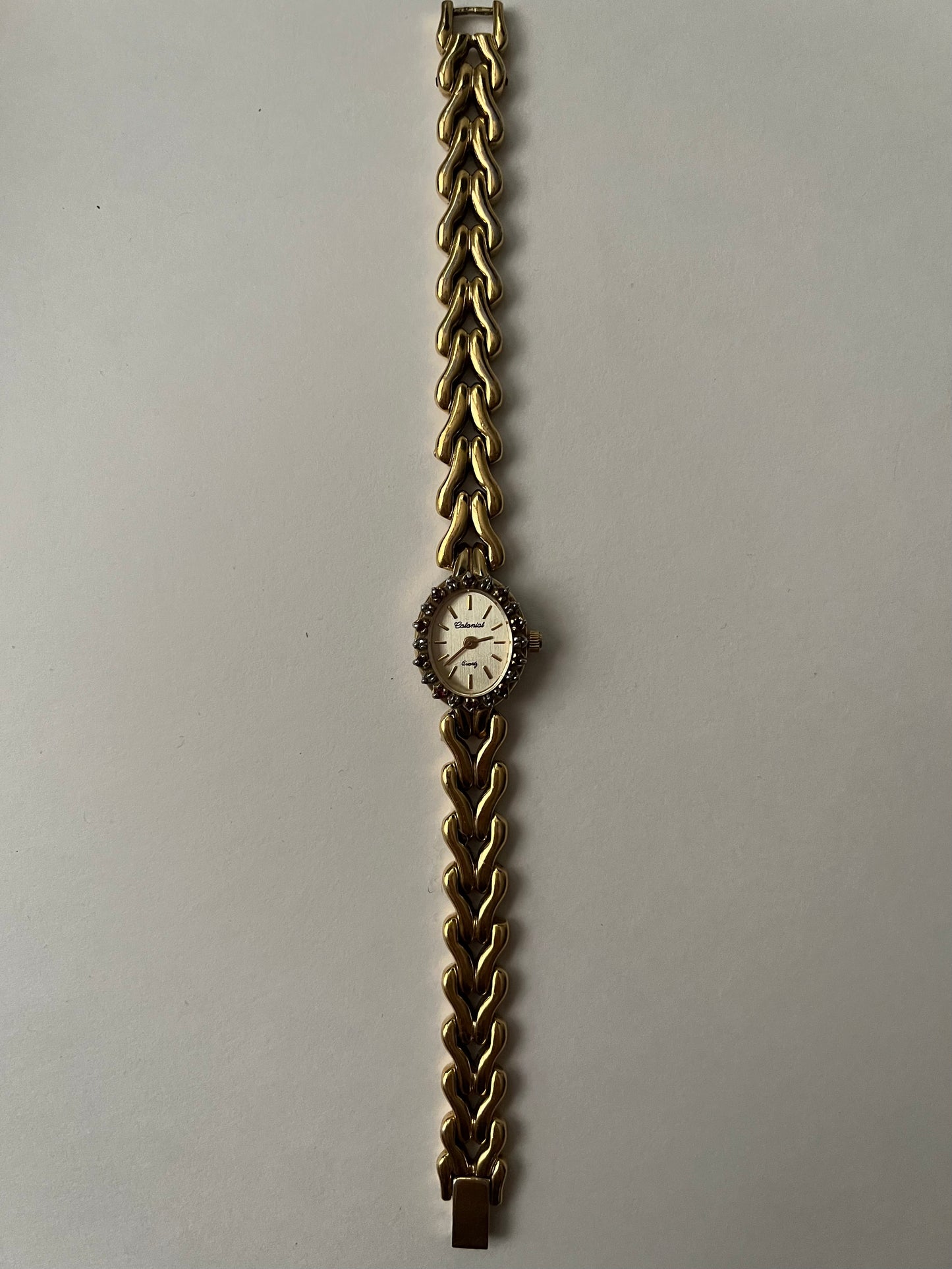 Beautiful Vintage Gold Tone Swiss Parts Watch with Rubies Accent