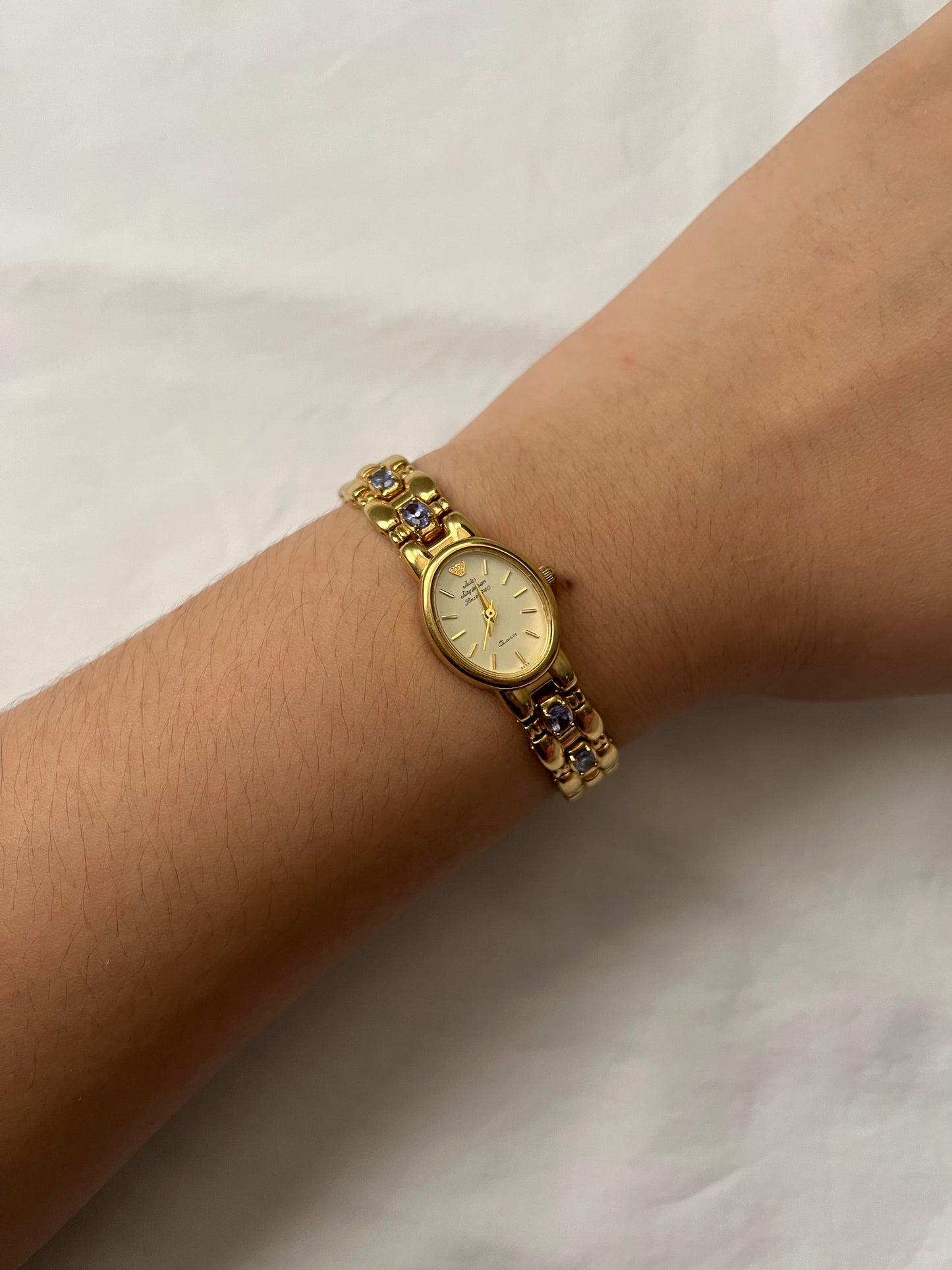 Rare Vintage Gold Tone Jules Jurgensen Watch with Real Amethyst Gemstones