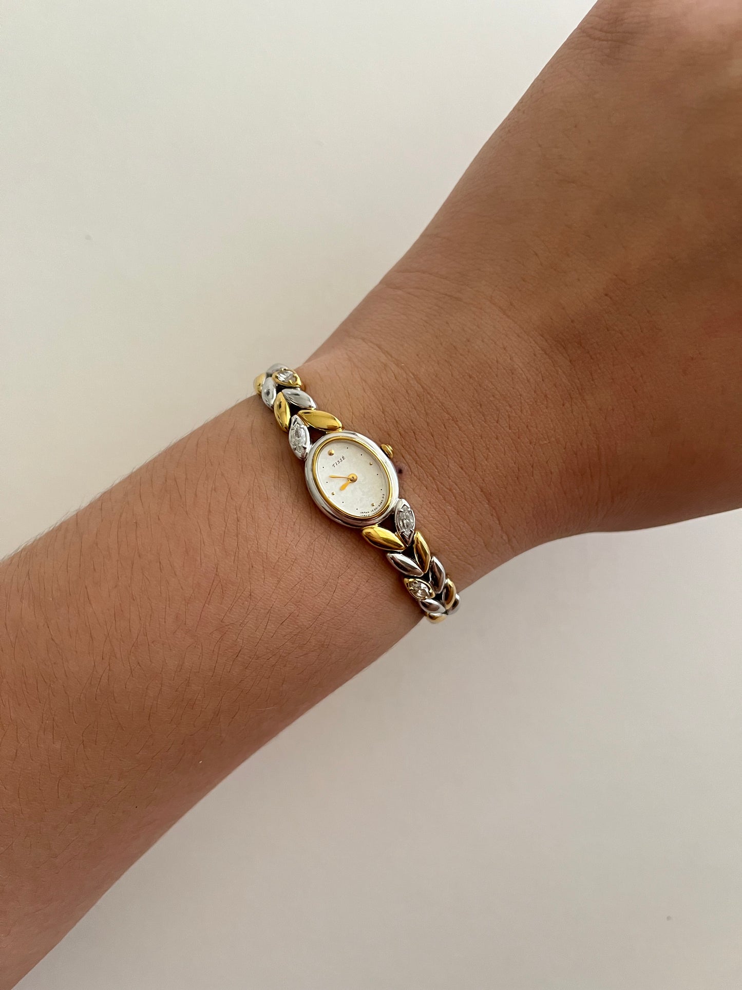 Ultra Rare Two Toned Seiko Watch with White Crystals Accent