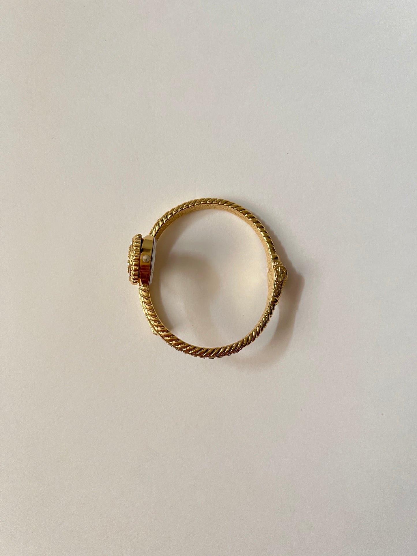 Very Unique 18K Gold Plated Peekaboo Open Cuff Watch with White Stones Accent
