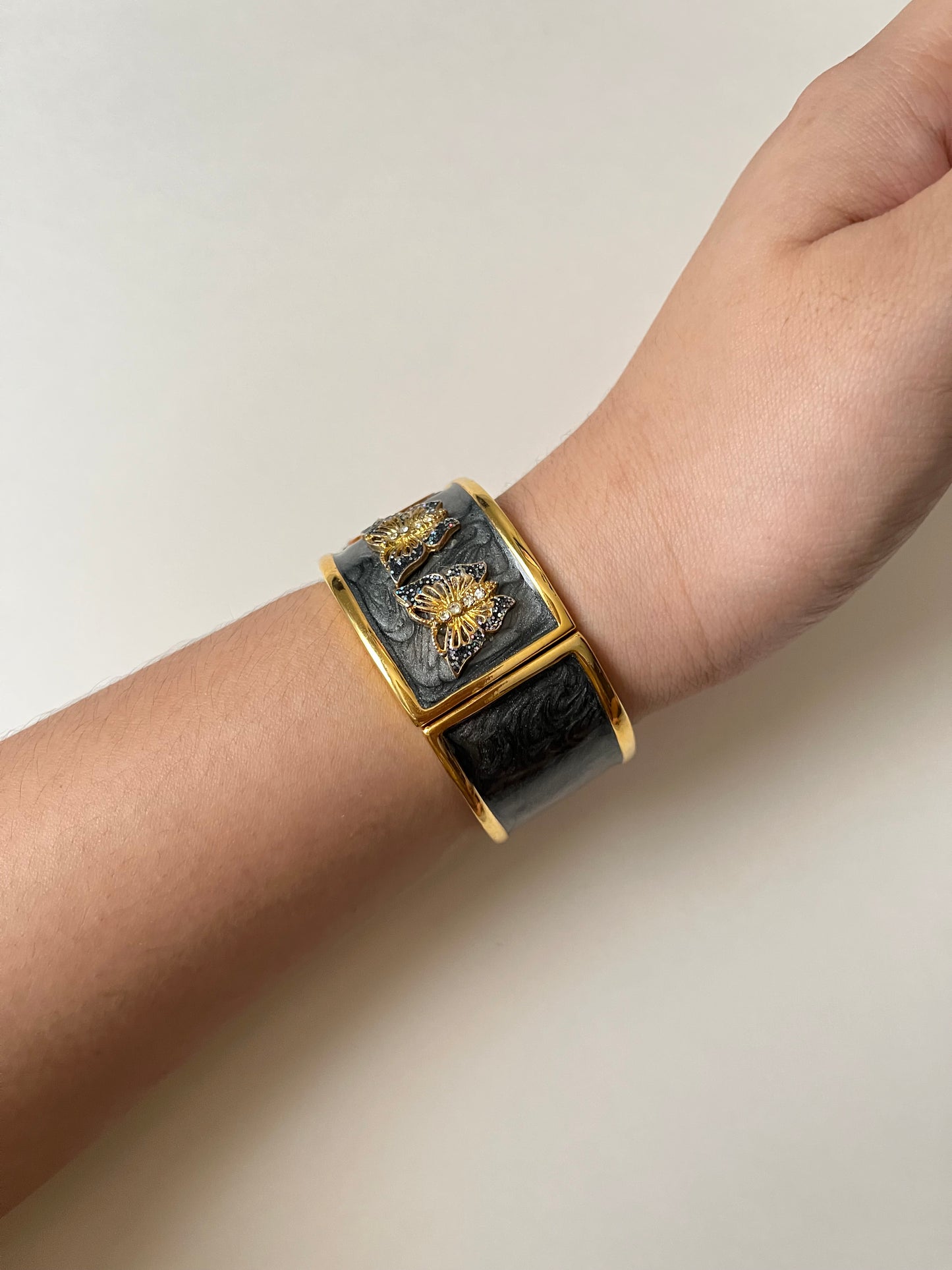 Absolutely Amazing Gold Tone Cuff Watch with Butterflies Accent