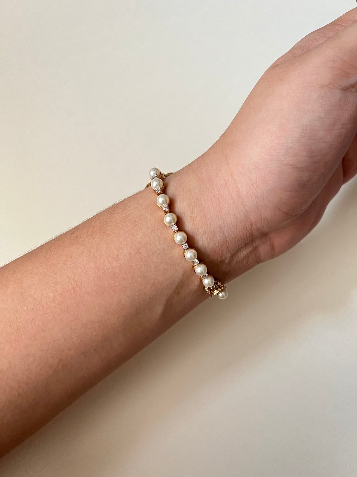 Stunning Gold Tone Watch with Rectangular Dial and Faux Pearls Accent