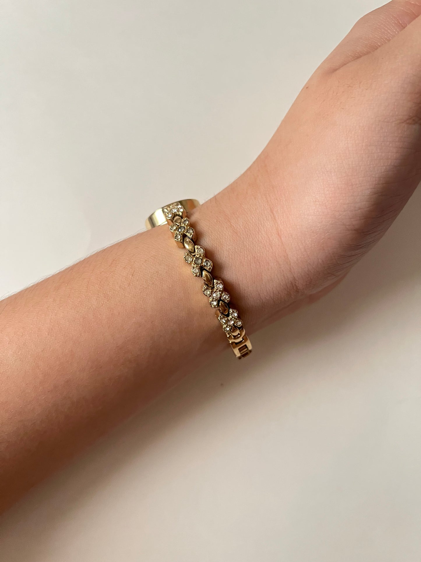 Lovely Gold Tone Watch with Rhinestones Encrusted Bezel and Bracelet