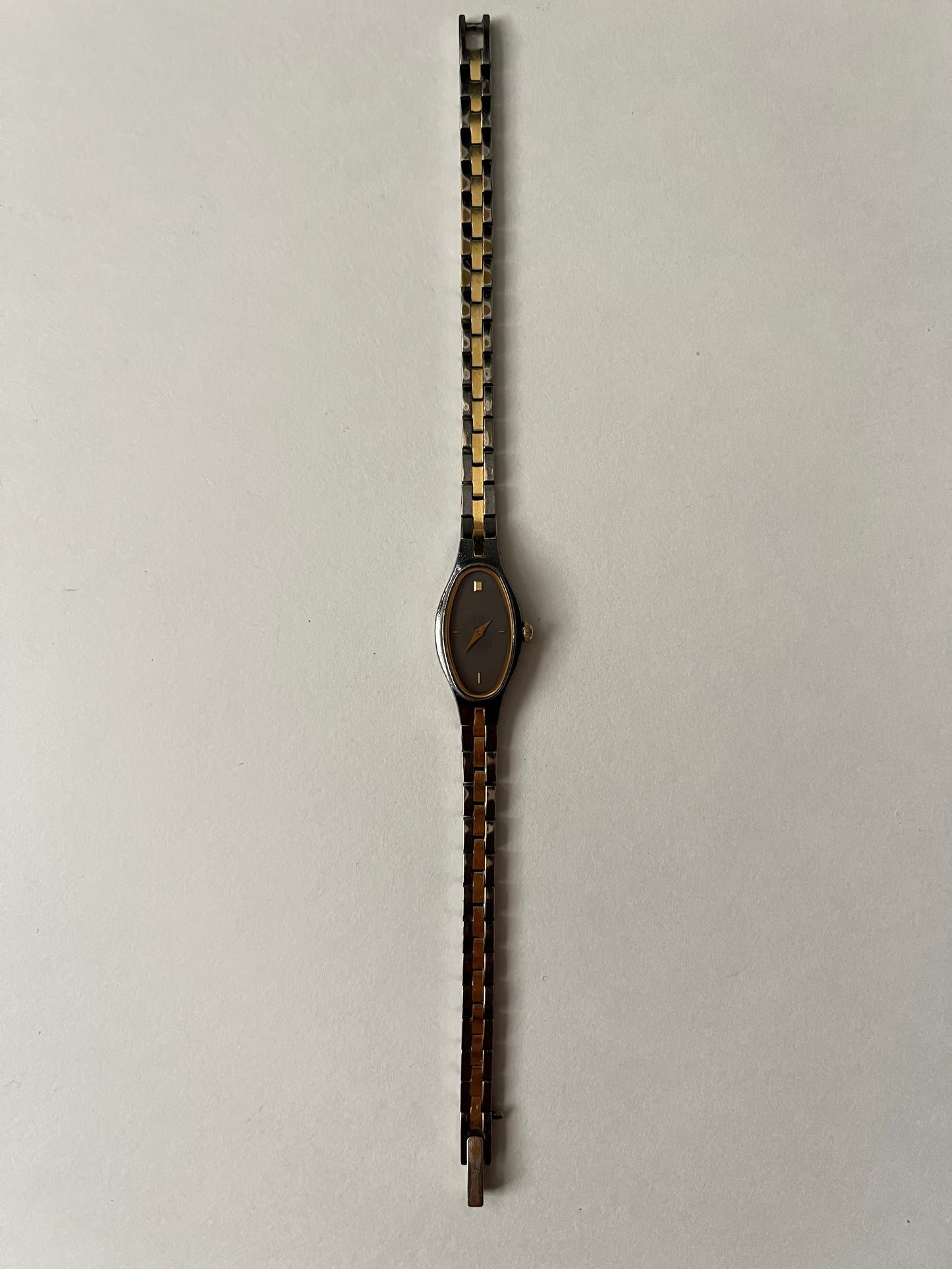 Rare Two Toned Seiko Watch with Petite Oval Gray Dial