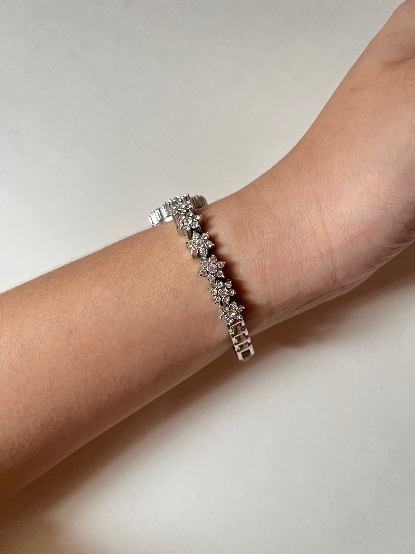 Amazing Silver Tone Anne Klein Watch with Clear Floral Rhinestones Bracelet
