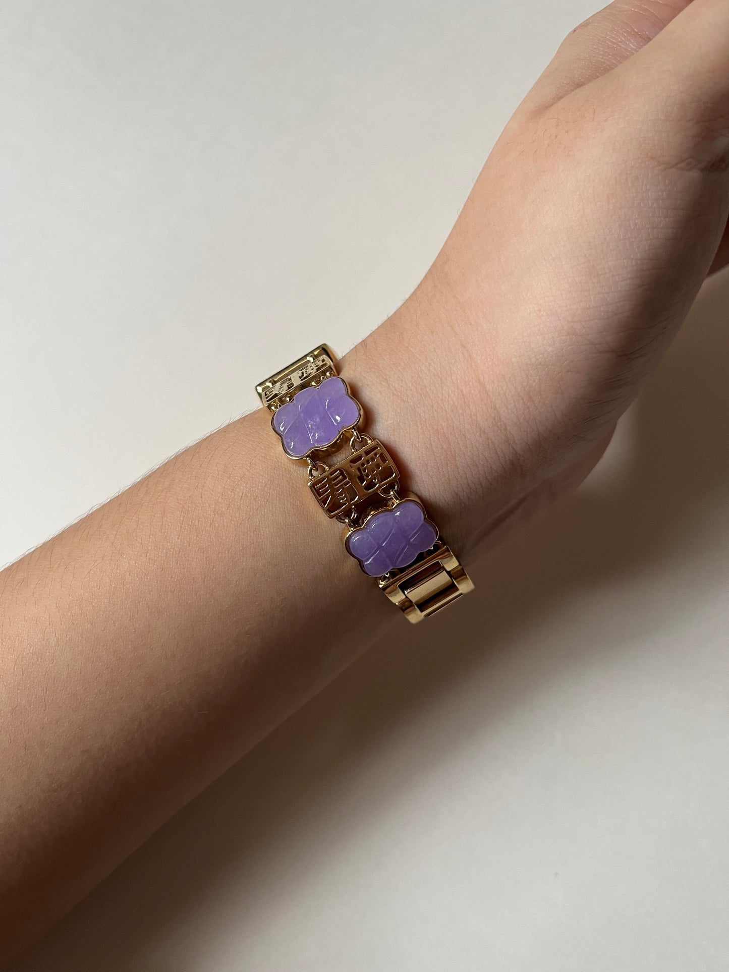 Astonishing Gold Tone Watch with Purple Jades Inlaid Band