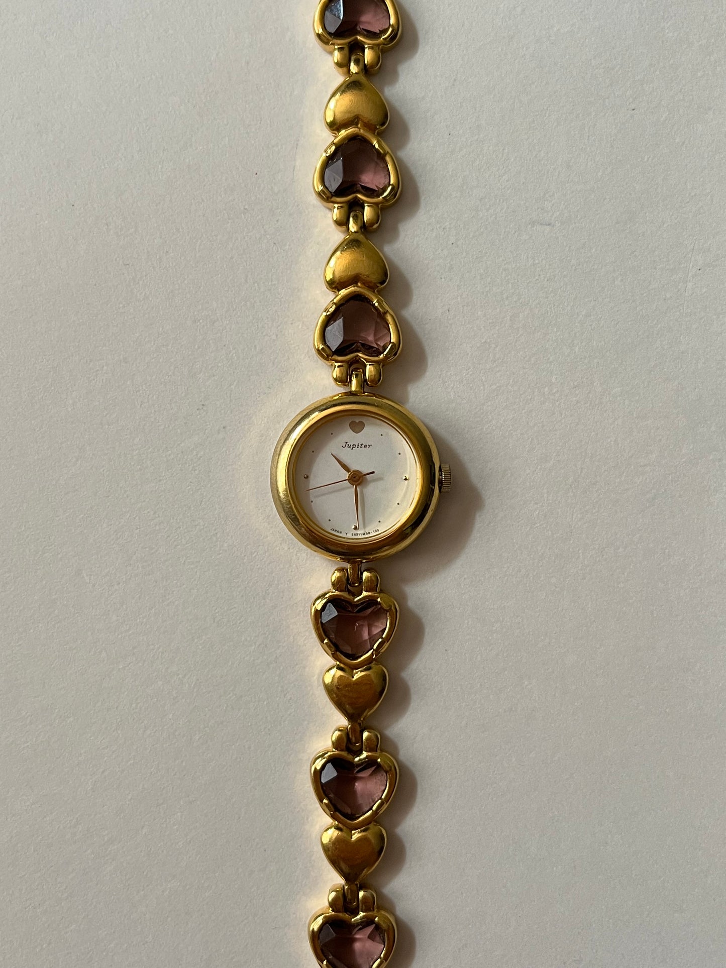 Extremely Rare Gold Tone Watch with Purple Crystals and Heart Shaped Links