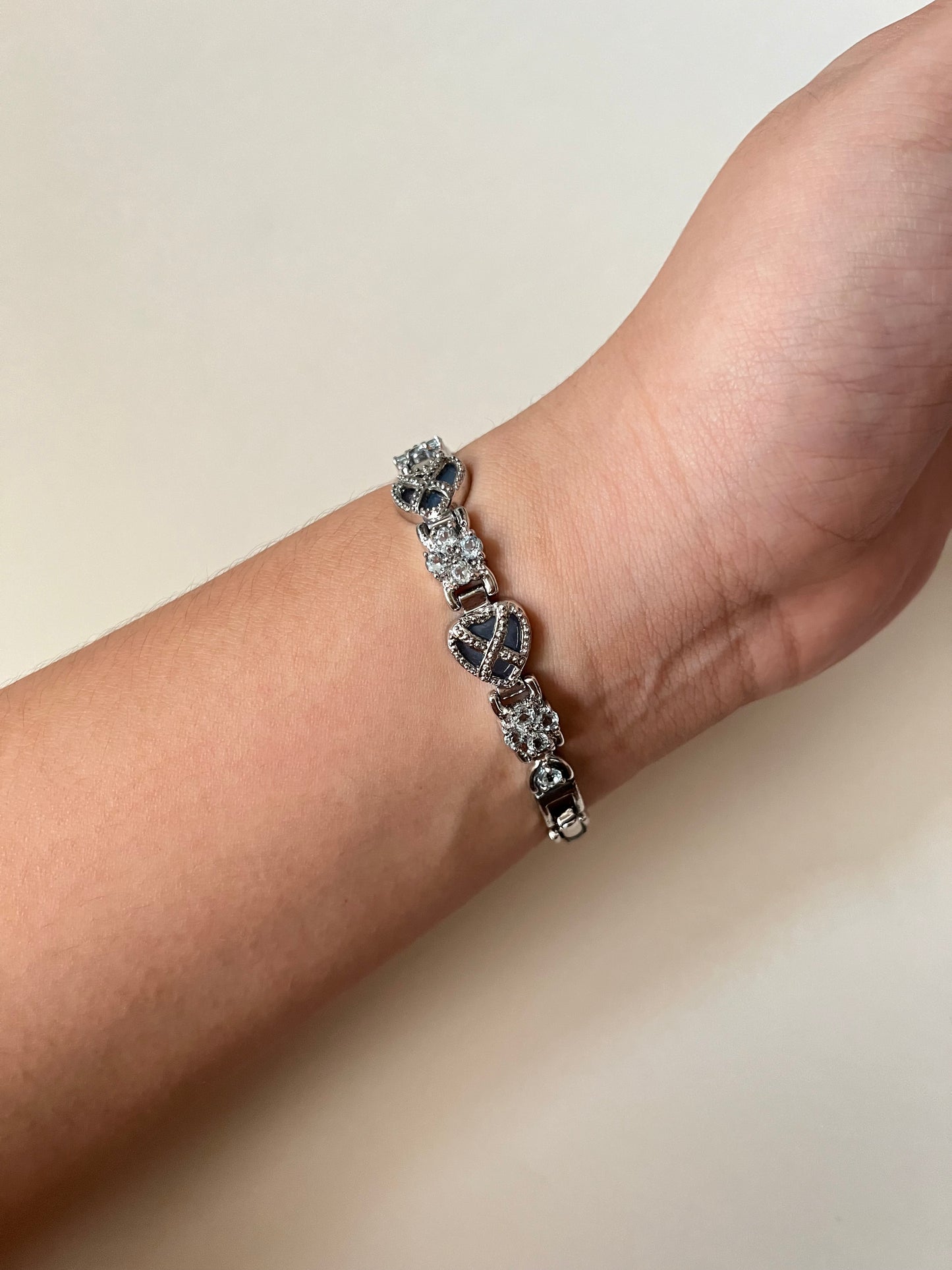 Very Astonishing and Unique Sterling Silver Watch with Blue Heart-Shaped Gemstones Accent