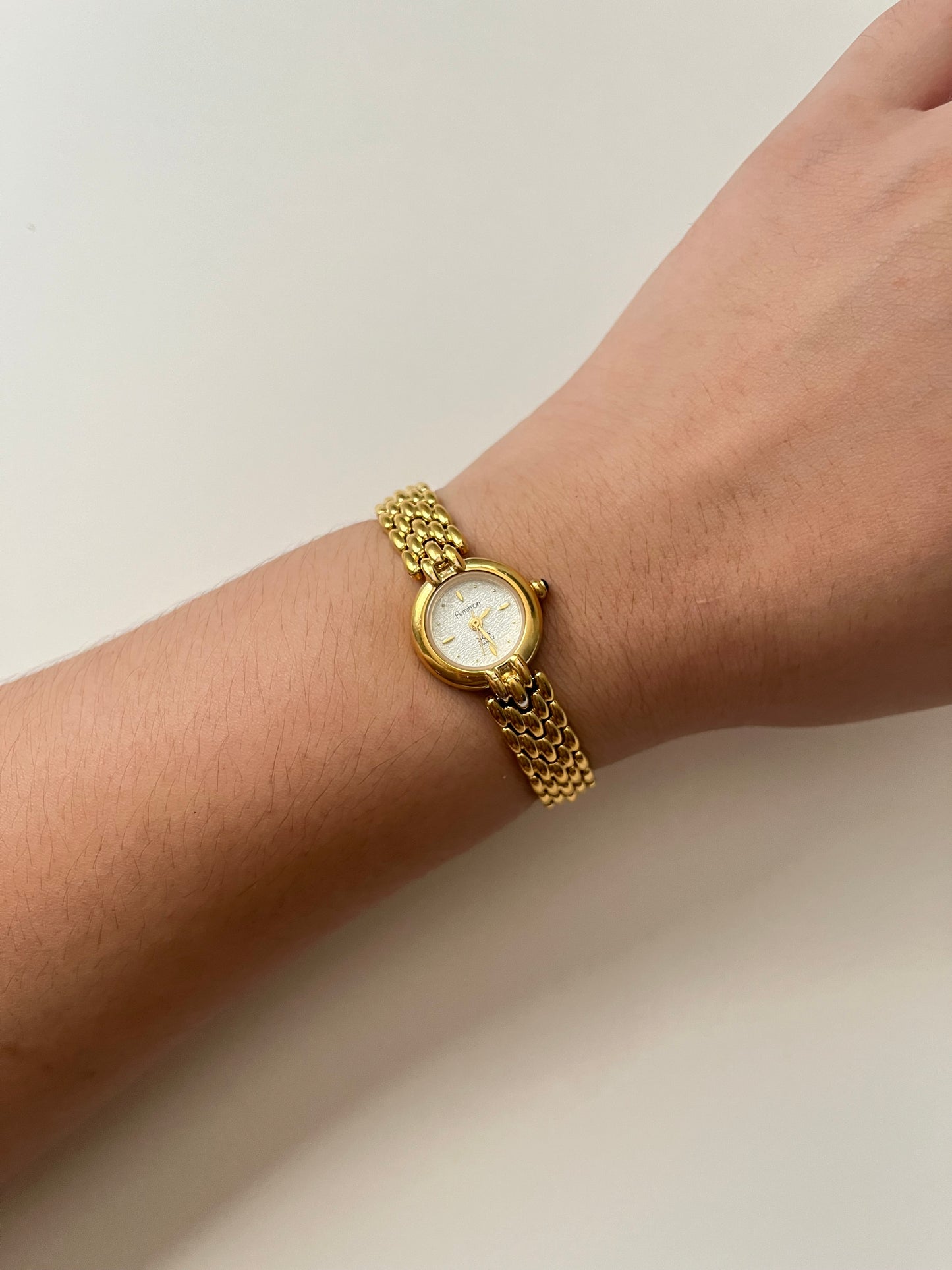 Beautiful Gold Tone Watch with Dainty Round Textured Dial