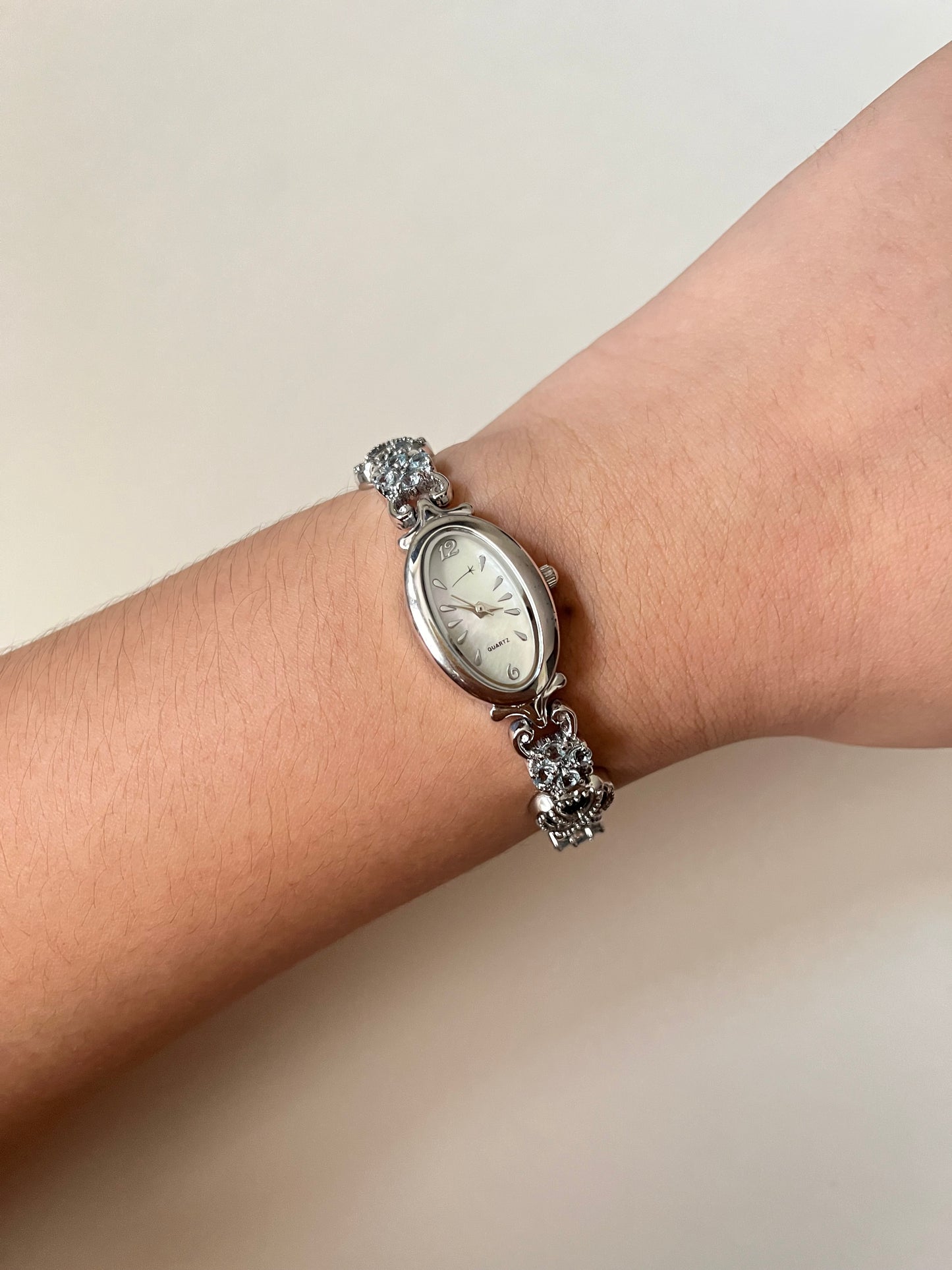 Very Astonishing and Unique Sterling Silver Watch with Blue Heart-Shaped Gemstones Accent