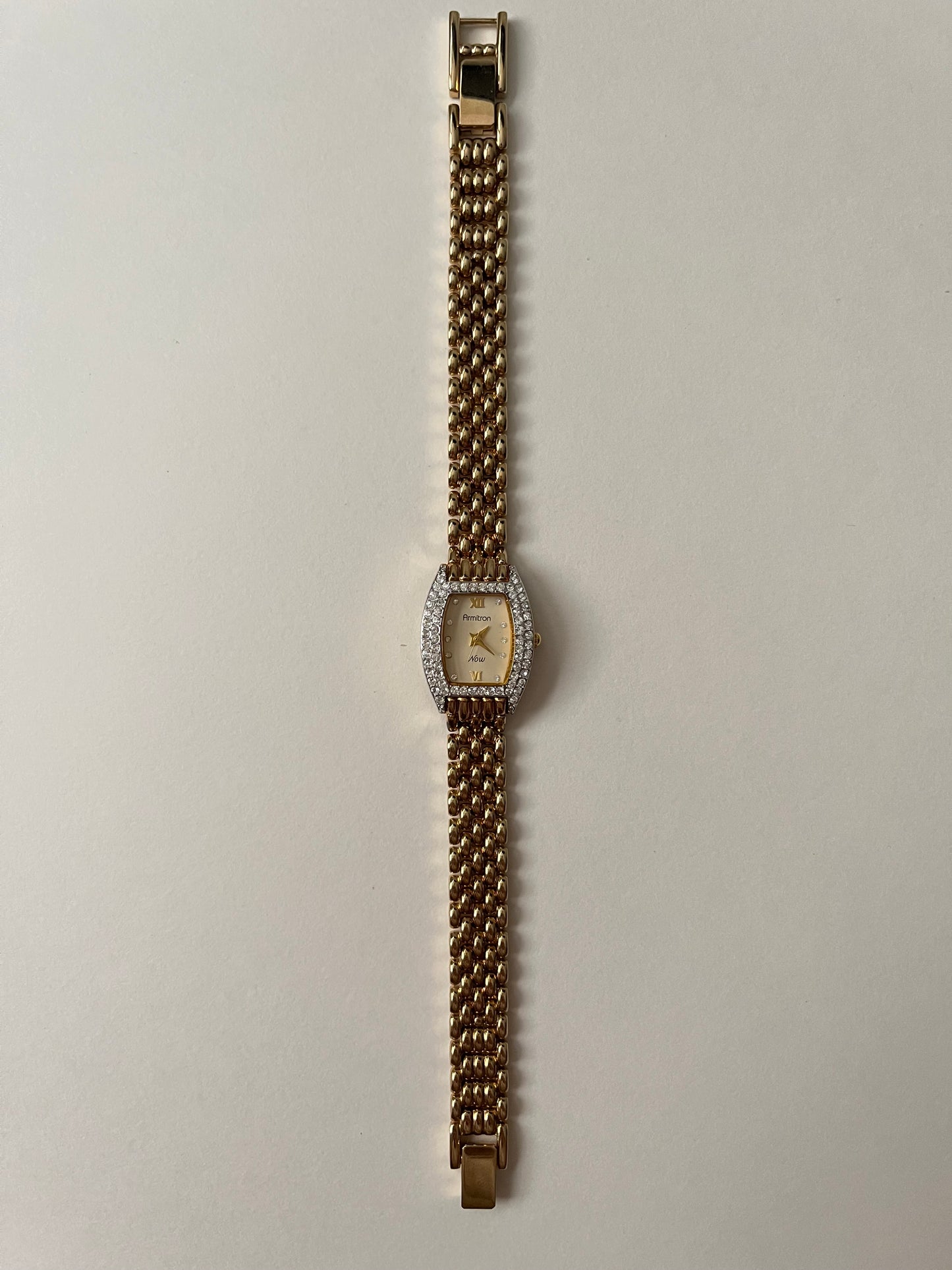 Stunning Gold Tone Watch with Rectangular Dial and Rhinestones Accent