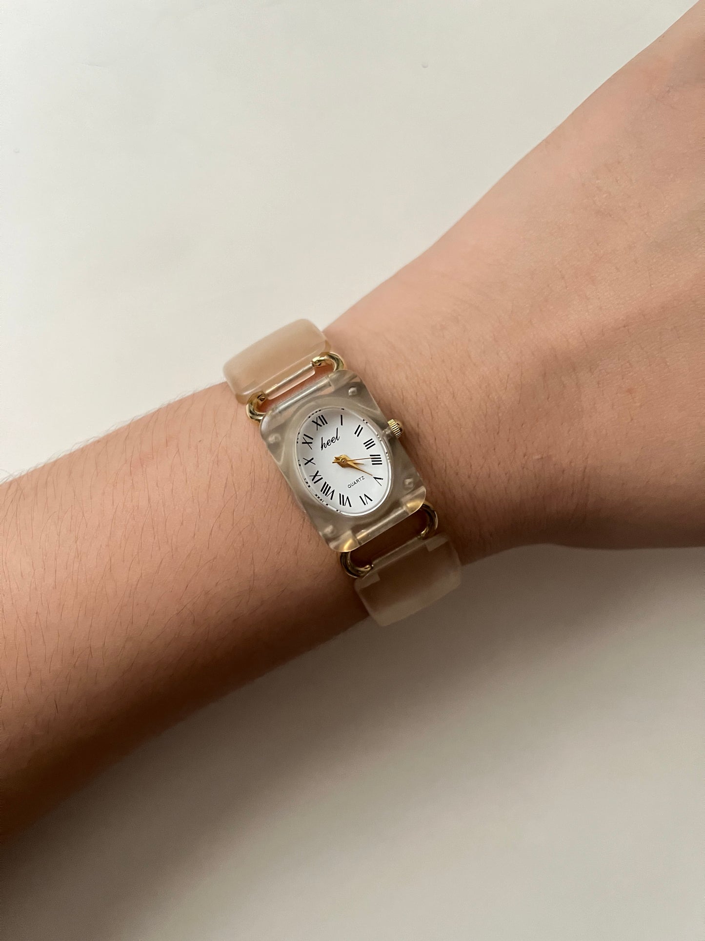Adorable Gold Tone Acrylic Watch with Oval Dial