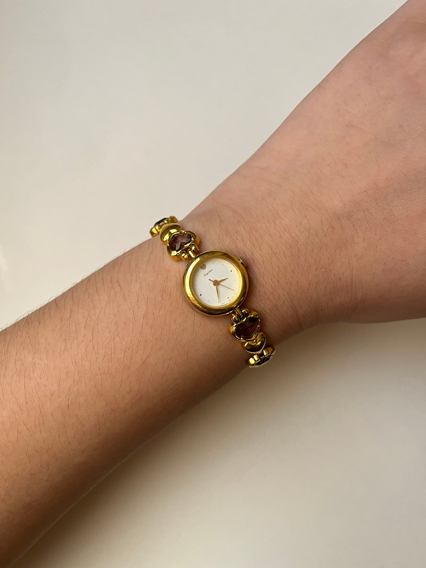 Extremely Rare Gold Tone Watch with Purple Crystals and Heart Shaped Links