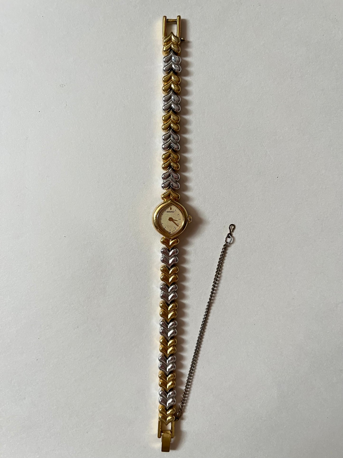 Extremely Rare Dainty Two Toned Seiko Watch with Heart Shaped Links