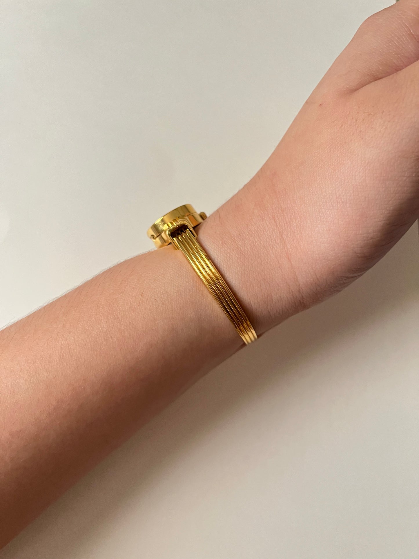 Beautiful Gold Tone Open Cuff Cameo Peekaboo Swiss Watch