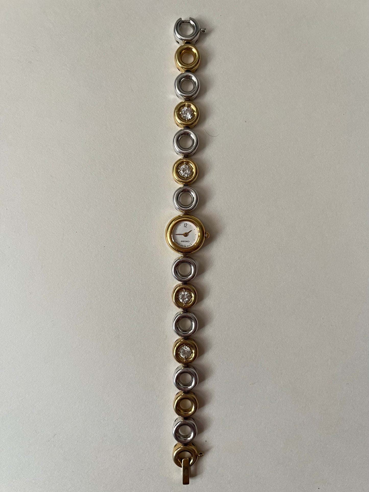 Very Rare and Gorgeous Two Toned Seiko Watch with Small Round Dial and Rhinestones Accent