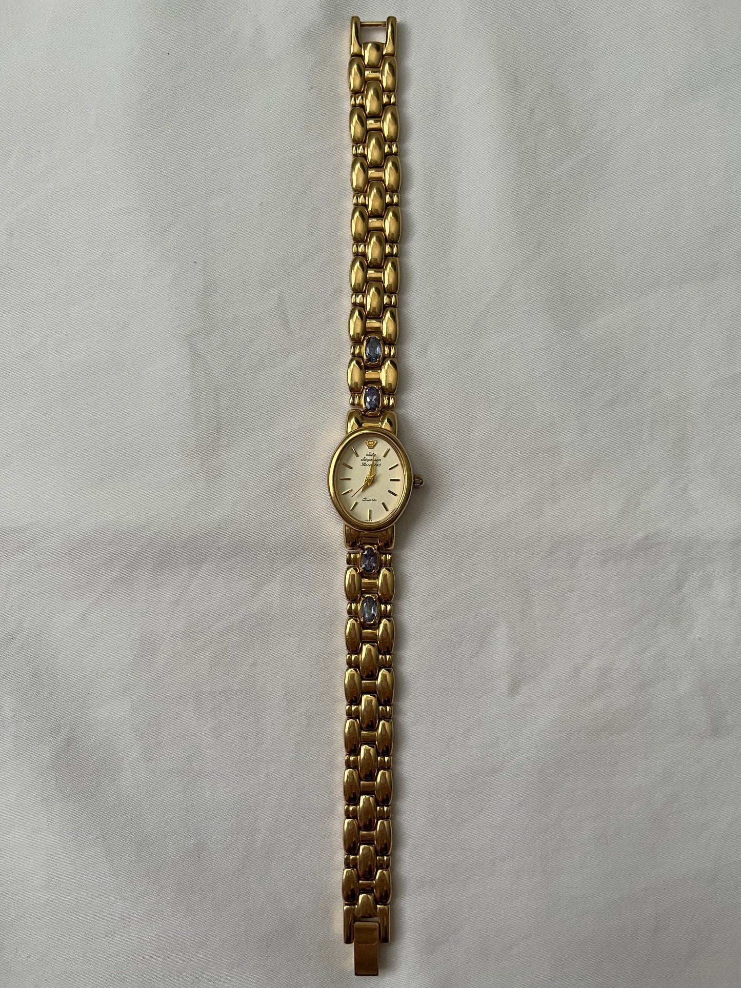 Rare Vintage Gold Tone Jules Jurgensen Watch with Real Amethyst Gemstones