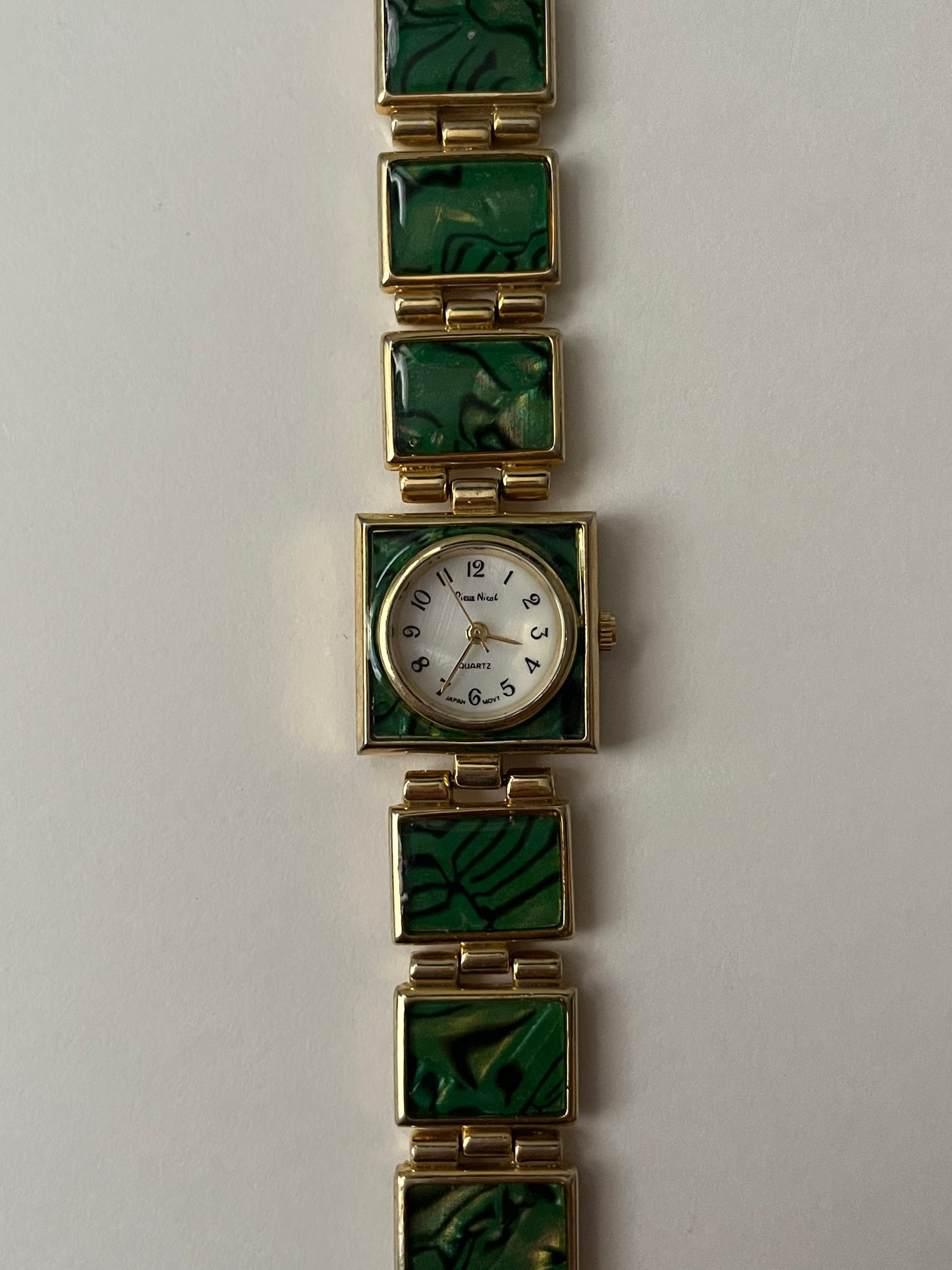Vintage Gold Tone Watch with Abalone-Like Accented Band