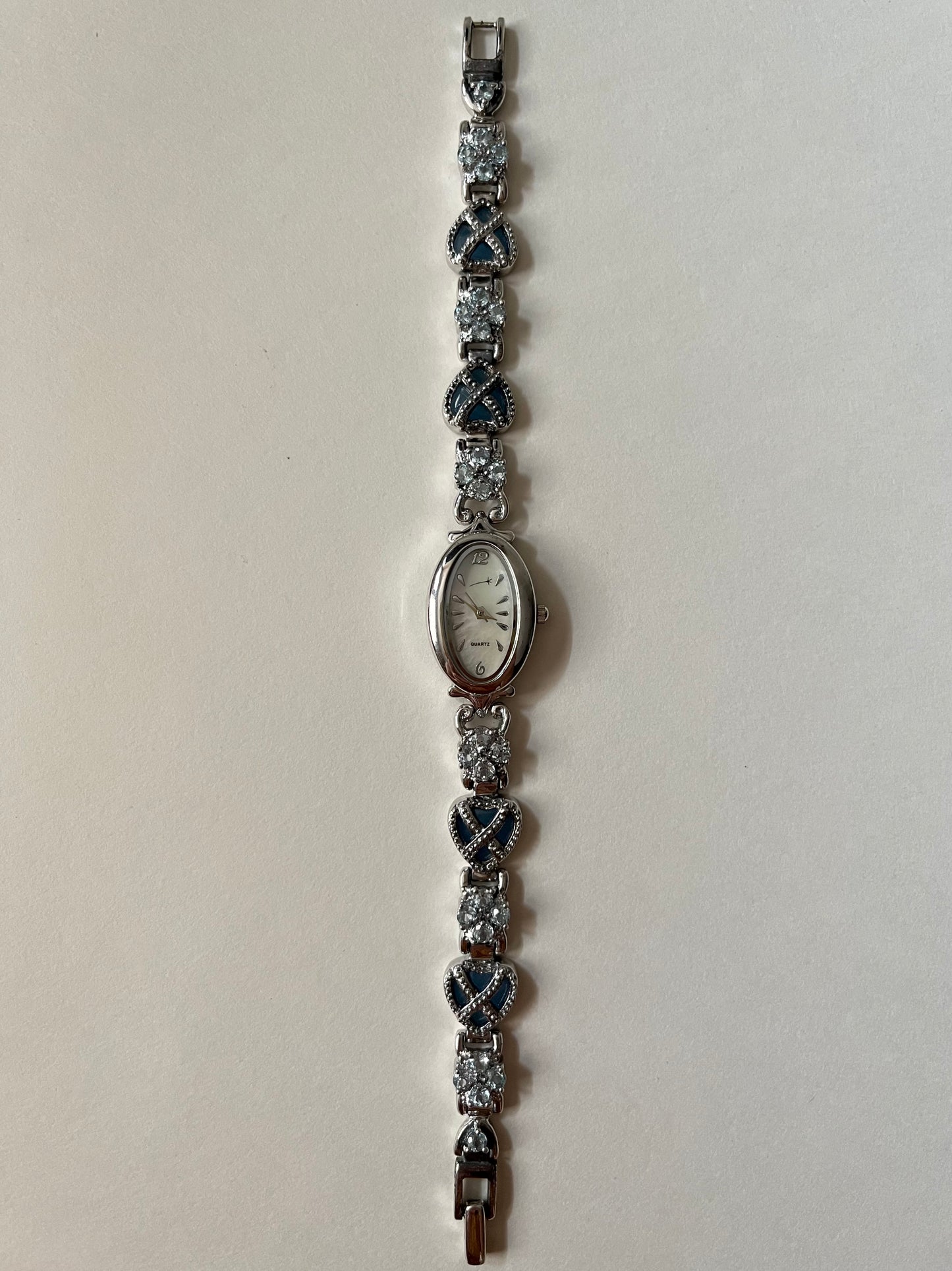 Very Astonishing and Unique Sterling Silver Watch with Blue Heart-Shaped Gemstones Accent