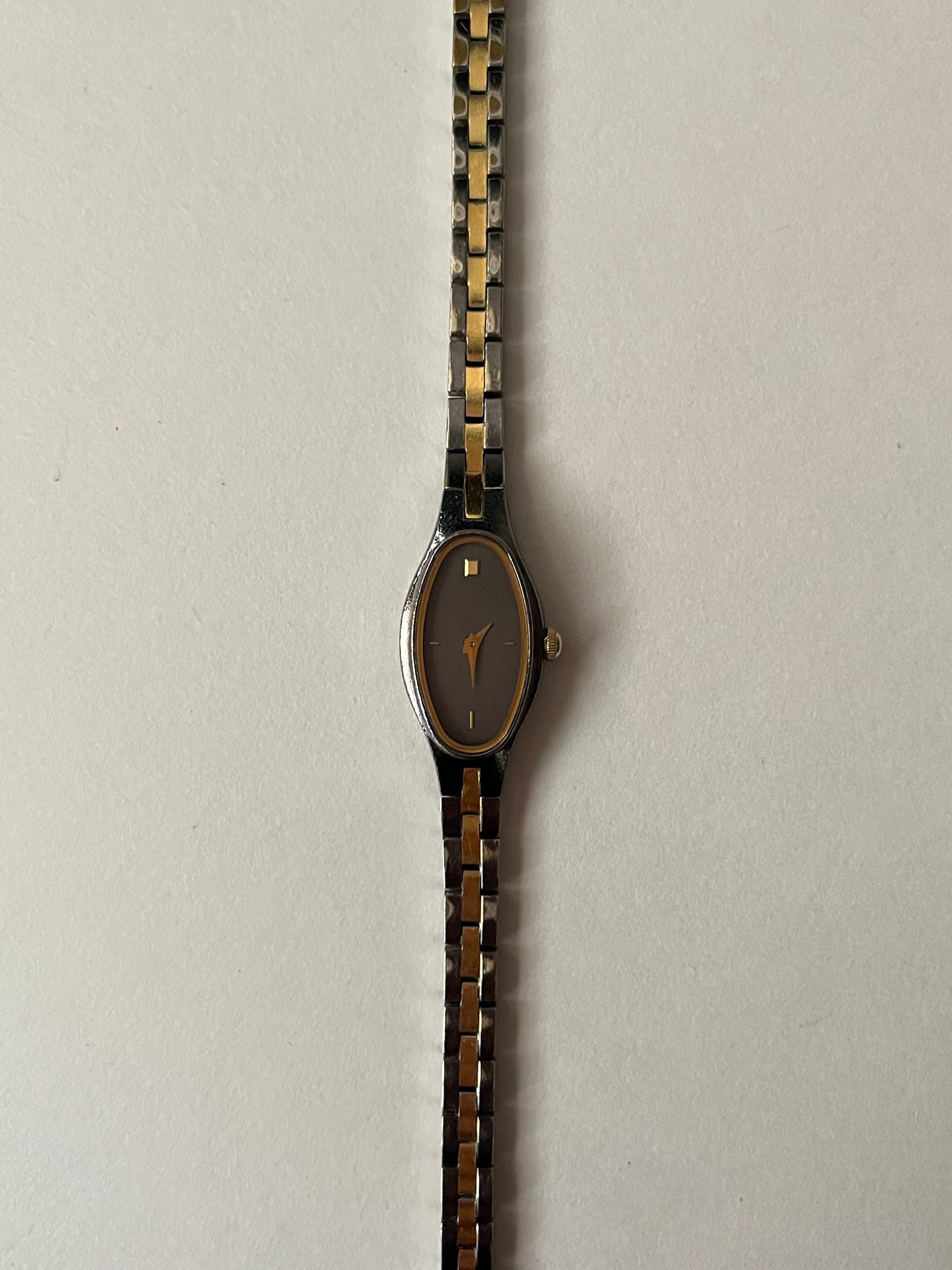 Rare Two Toned Seiko Watch with Petite Oval Gray Dial