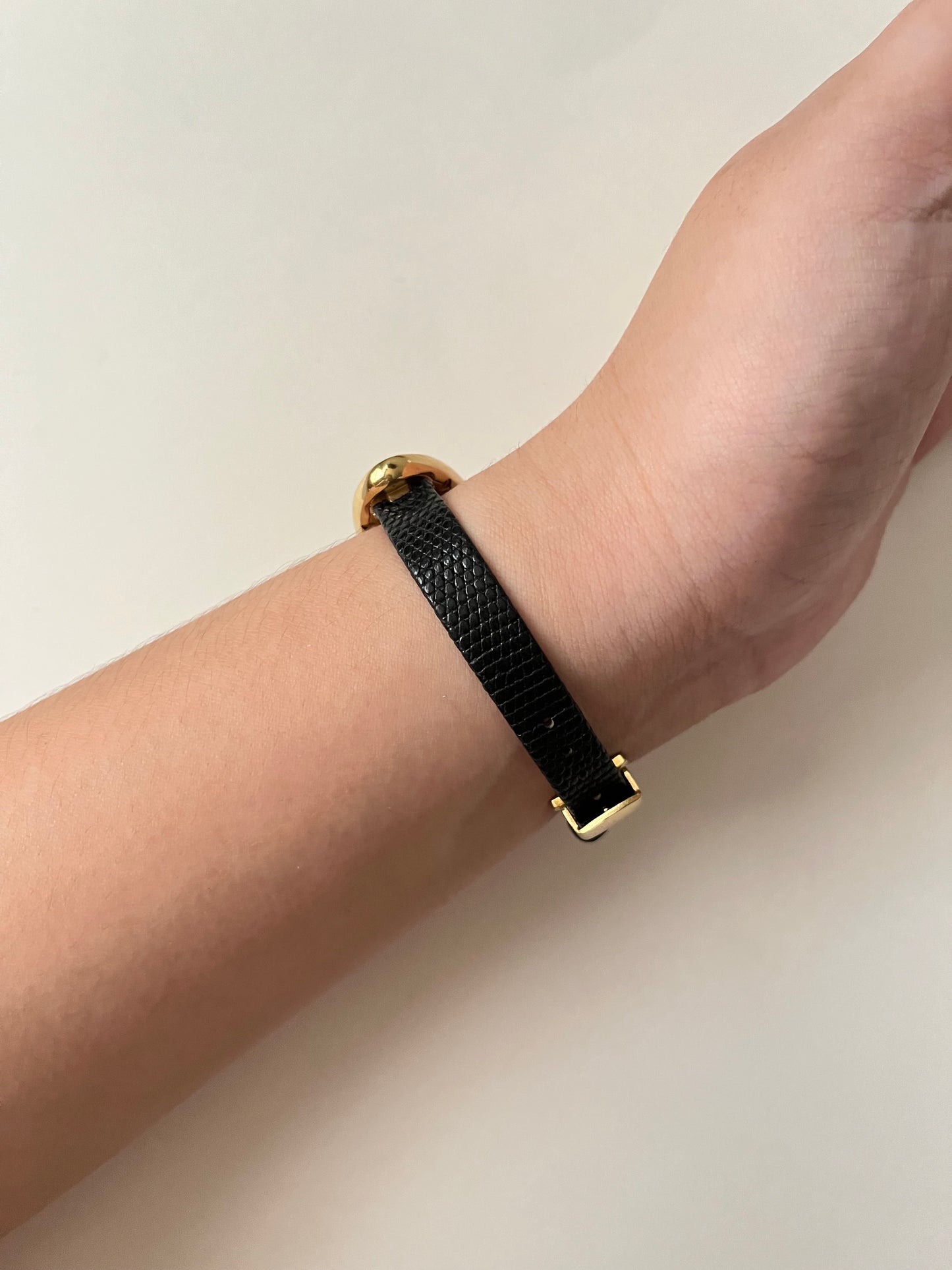 Extremely Rare Gold Tone Diamond Case Croton Leather Watch (A Cartier Baignoire Allongée Homage)