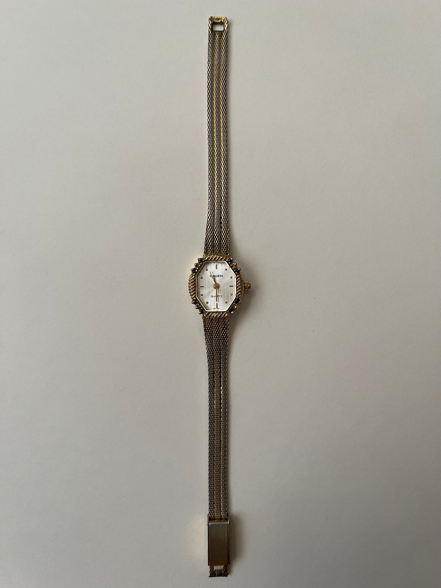 Gold Tone Watch with Octagonal Dial with Rhinestones and Sapphires