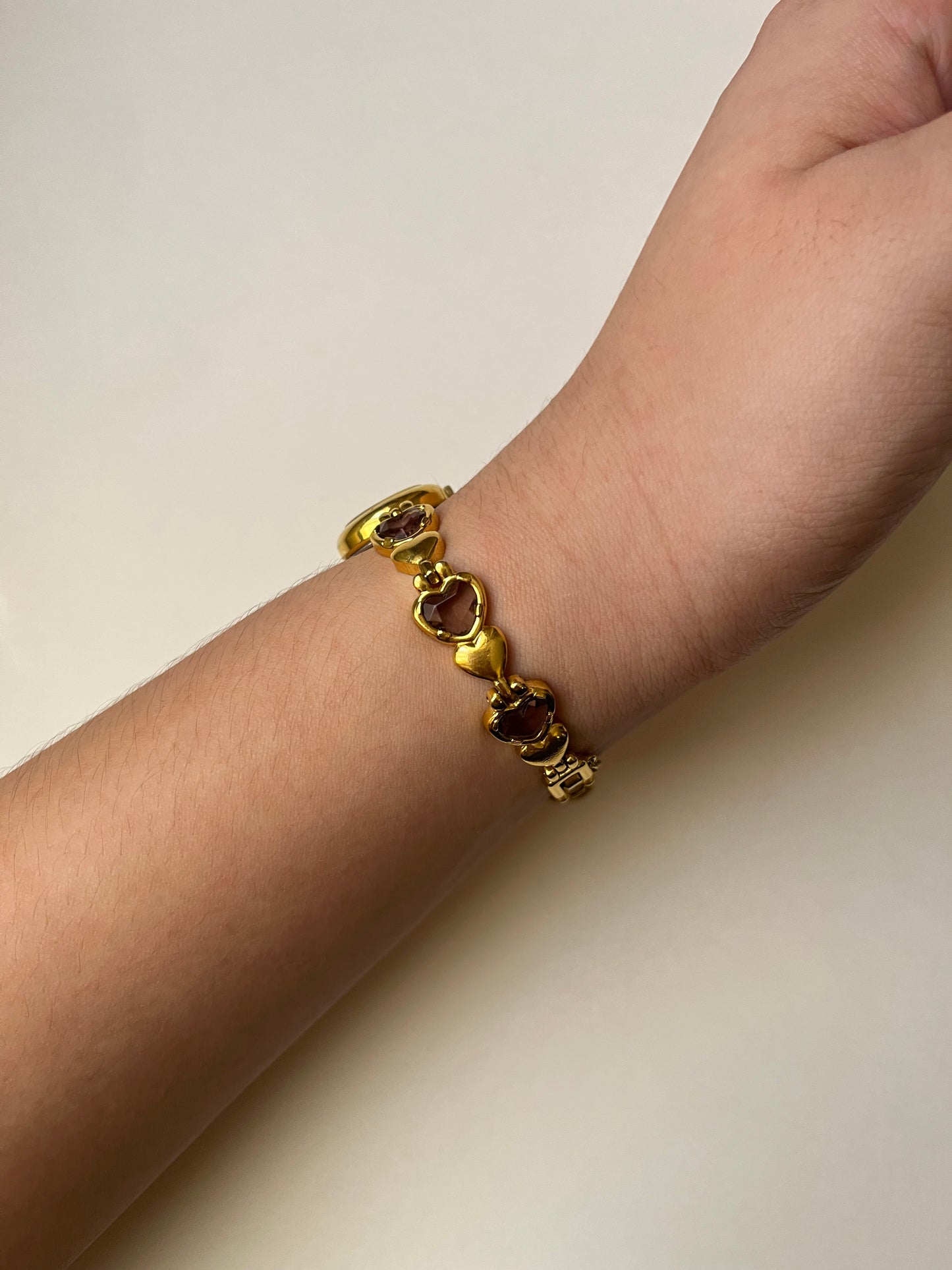 Extremely Rare Gold Tone Watch with Purple Crystals and Heart Shaped Links