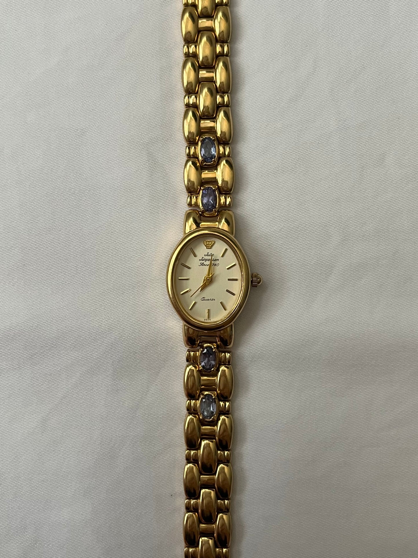 Rare Vintage Gold Tone Jules Jurgensen Watch with Real Amethyst Gemstones