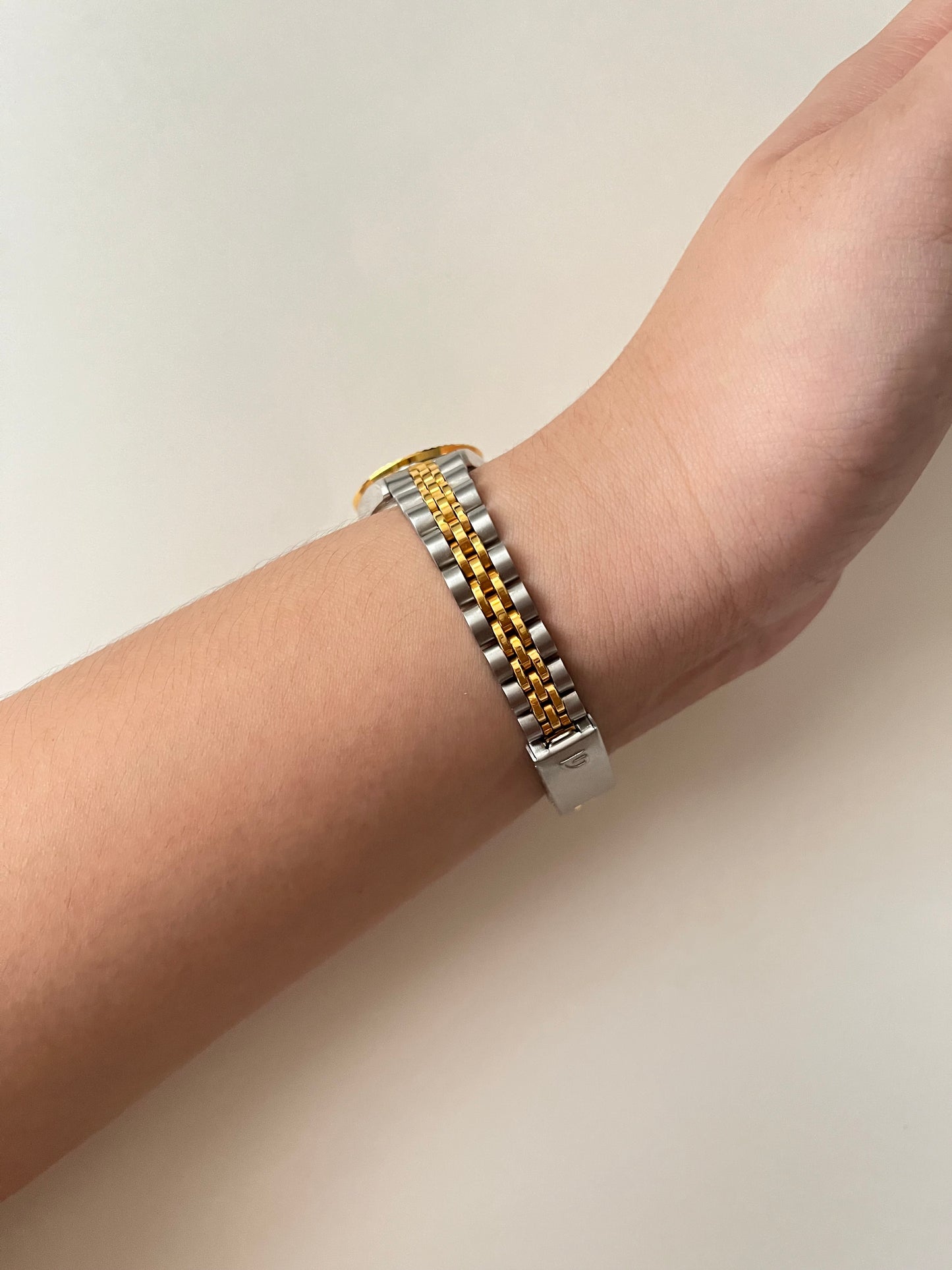 Two Toned Watch with Navy Blue Round Dial and Interchangeable Bezels