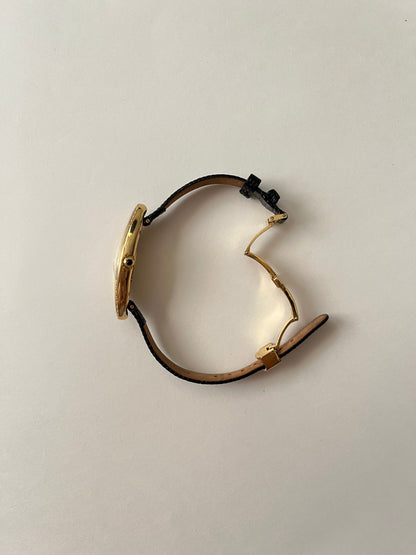 Extremely Rare Gold Tone Diamond Case Croton Leather Watch (A Cartier Baignoire Allongée Homage)