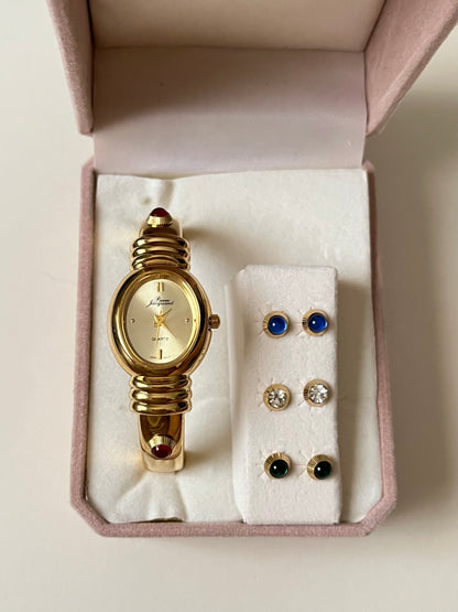 Extremely Rare Gold Tone Open Cuff Watch with Interchangeable Studs