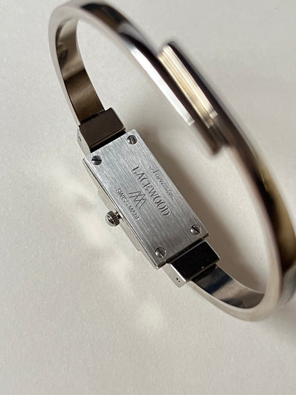 Extremely Rare Silver Tone Andre Mouche x Noritake Lacewood Collection Open Cuff Peekaboo Swiss Watch