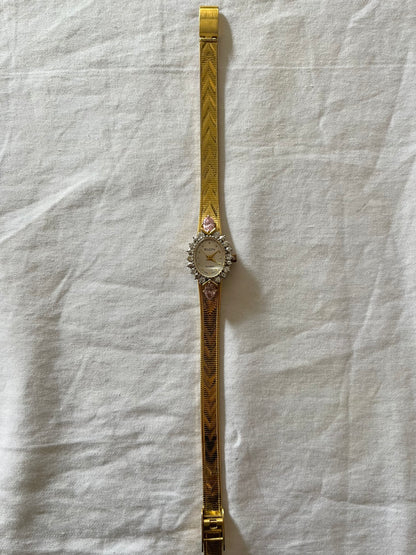 Stunning Coquette Style Gold Tone Watch with Pink Gemstones