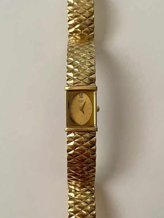 Very Stunning All Gold Tone Pulsar Watch with Oval Dial
