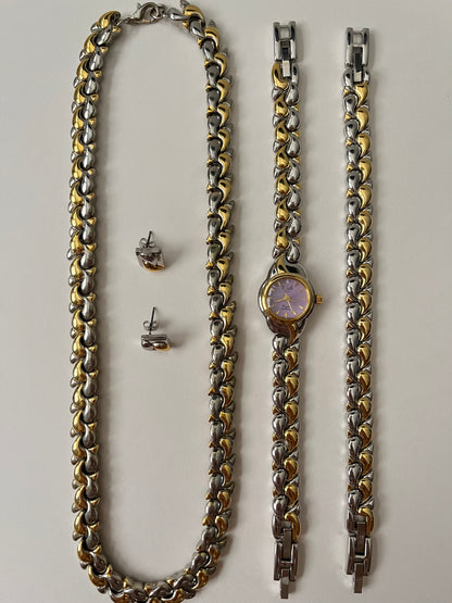 Astonishing Two Toned Watch and Jewelry Set