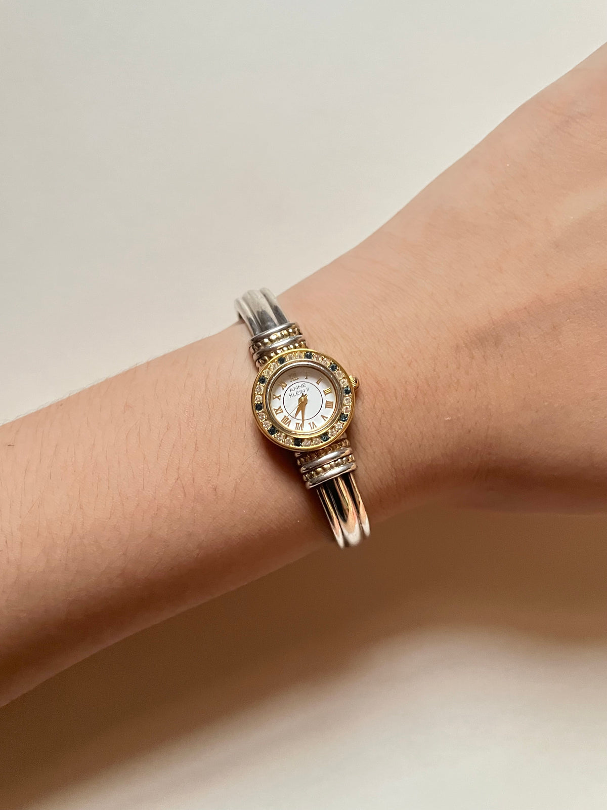 Two Toned Open Cuff Anne Klein Watch with Interchangeable Bezels