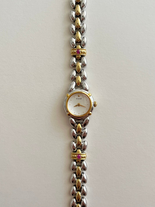 Extremely Rare Two Toned Seiko Watch with Rubies Accent