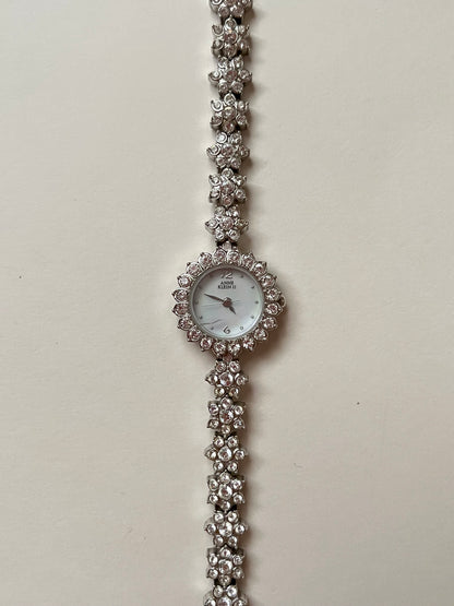 Amazing Silver Tone Anne Klein Watch with Clear Floral Rhinestones Bracelet