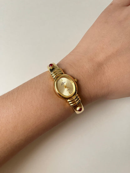 Extremely Rare Gold Tone Open Cuff Watch with Interchangeable Studs