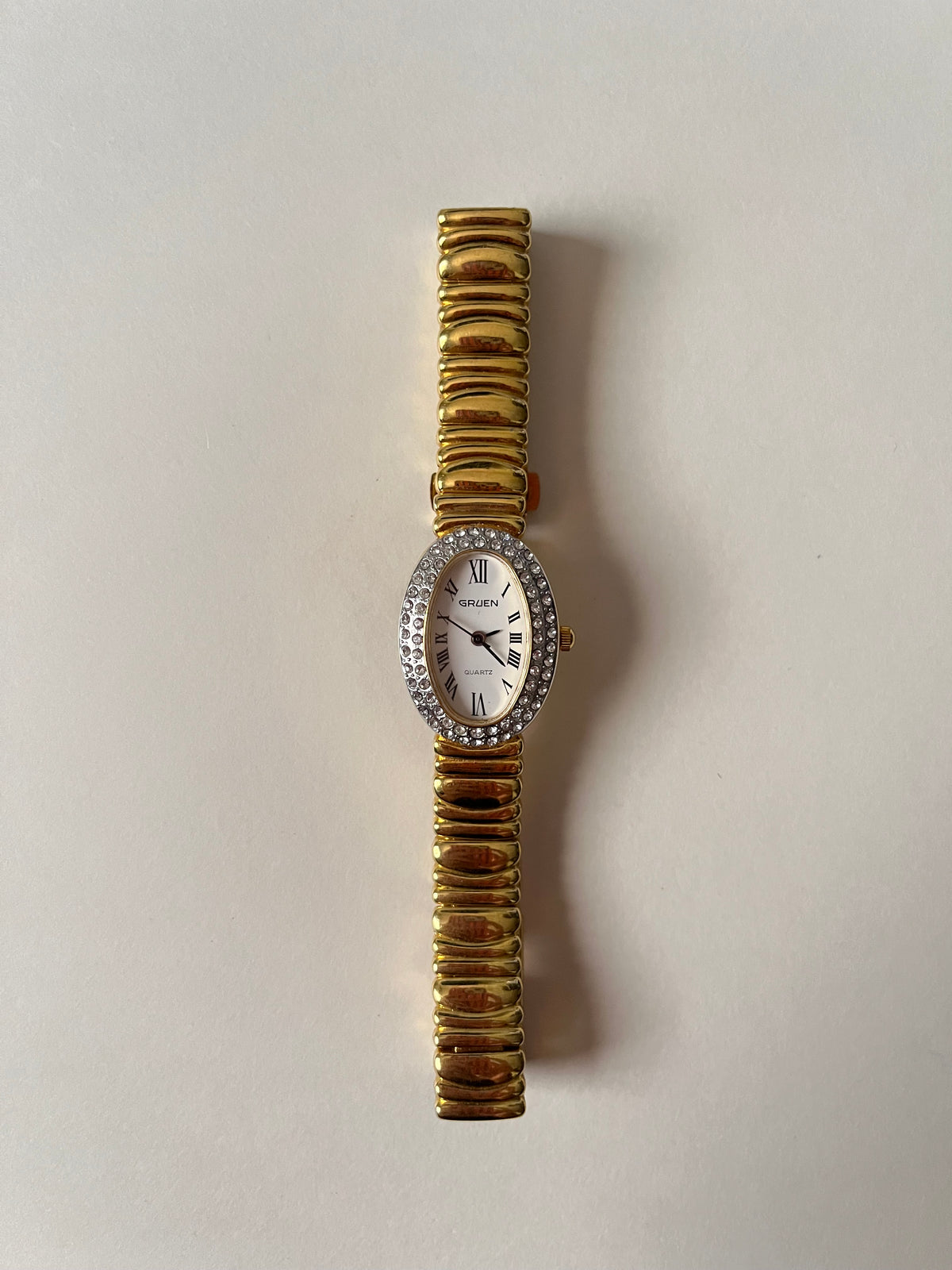 Stunning Gold Tone Watch with Bejeweled Oval Dial (A Cartier Baignoire Homage)