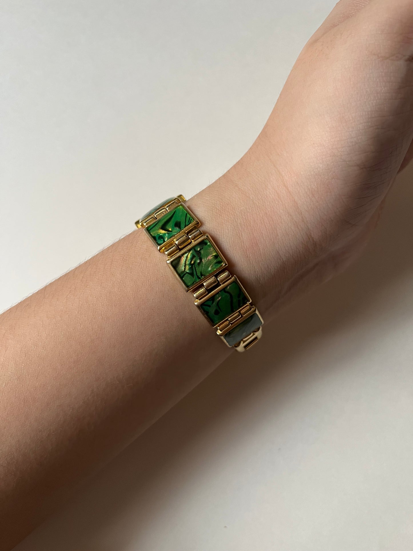 Vintage Gold Tone Watch with Abalone-Like Accented Band