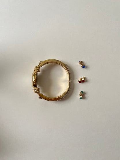 Extremely Rare Gold Tone Open Cuff Watch with Interchangeable Studs