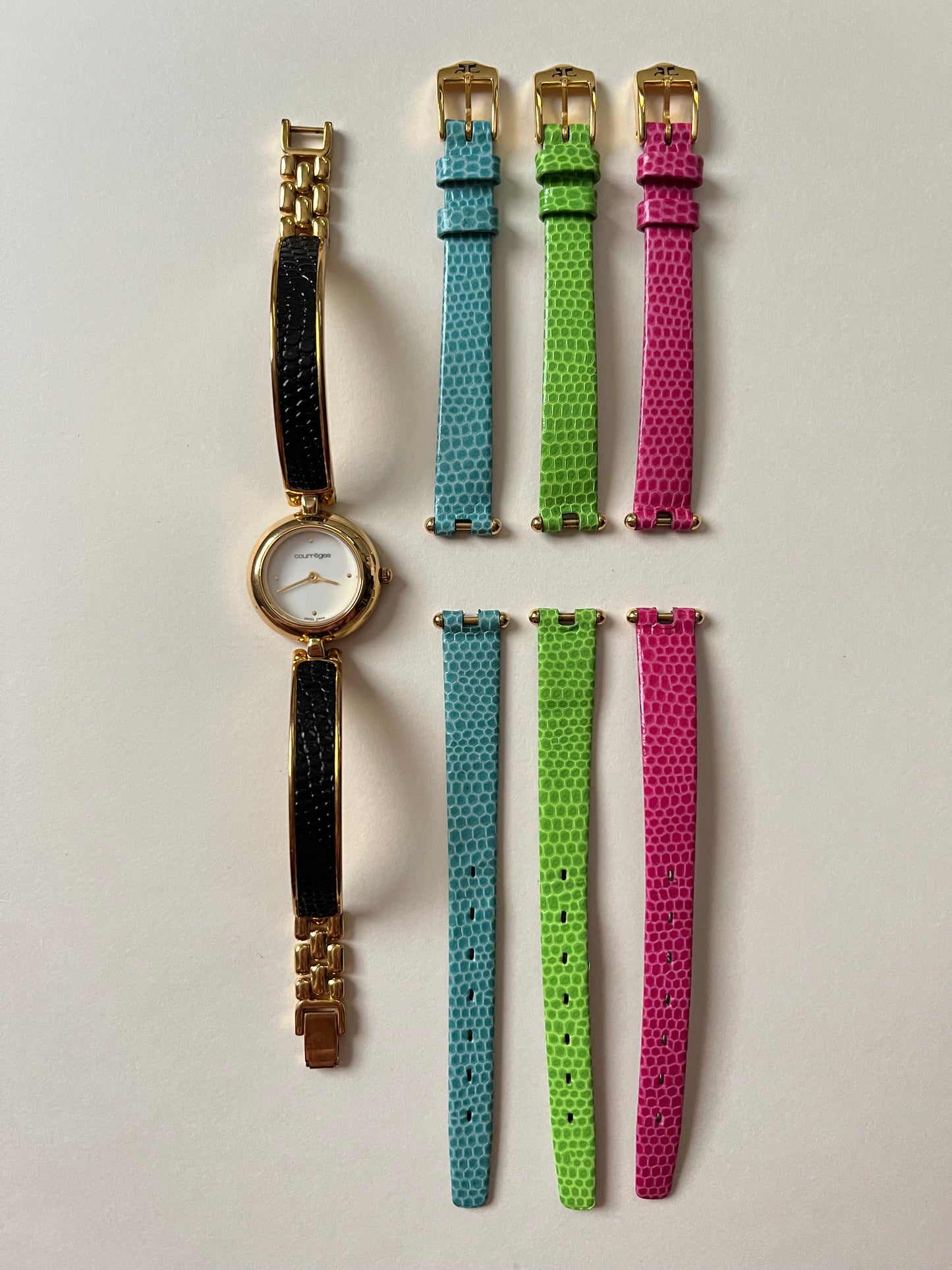 Super Fun and Chic Vintage Gold Tone Swiss Watch with Interchangeable Leather Straps
