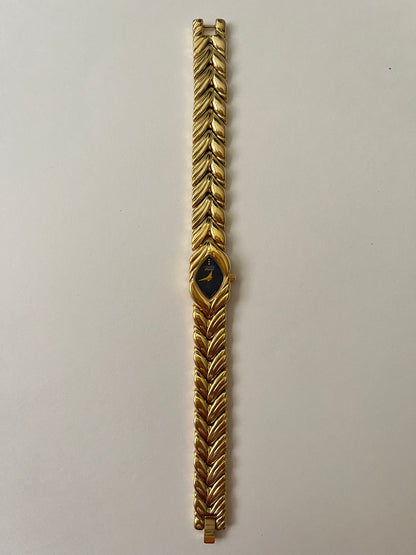 Extremely Rare and Ornate Vintage Gold Tone Citizen Watch with Navy Blue Dial