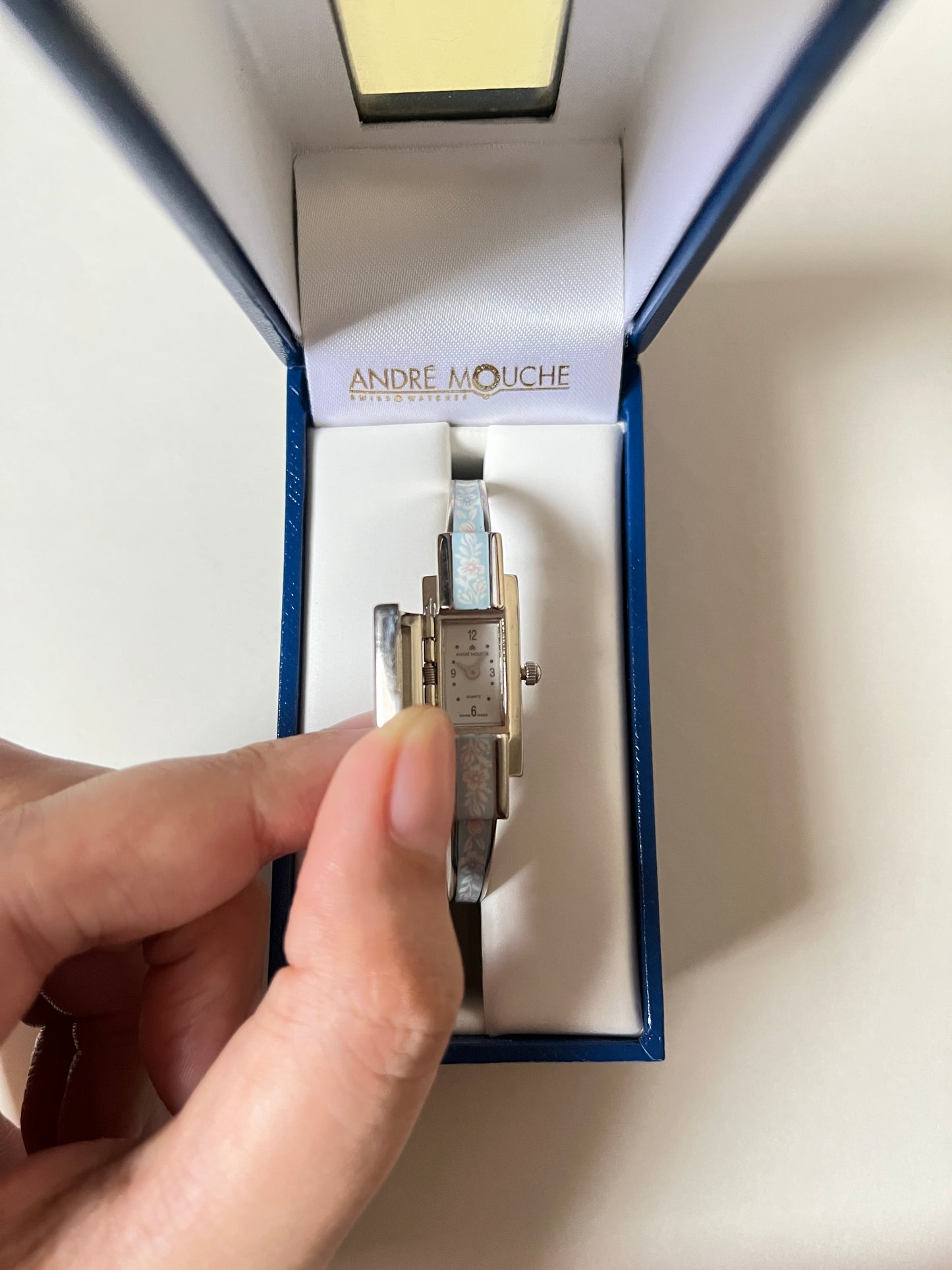 Extremely Rare Silver Tone Andre Mouche x Noritake Lacewood Collection Open Cuff Peekaboo Swiss Watch