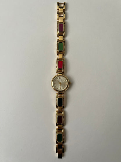 Adorable Gold Tone Watch with Multi-Colored Links