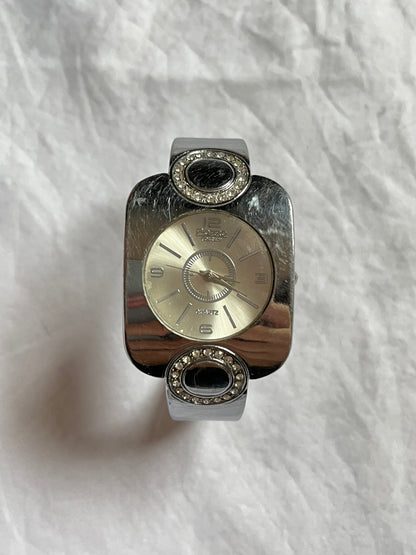 Silver Tone Open Cuff Watch with Large Dial